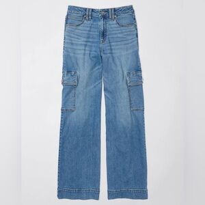 AE Dreamy Drape Stretch Super High-Waisted Cargo Baggy Wide-Leg Jean (Sz 8)